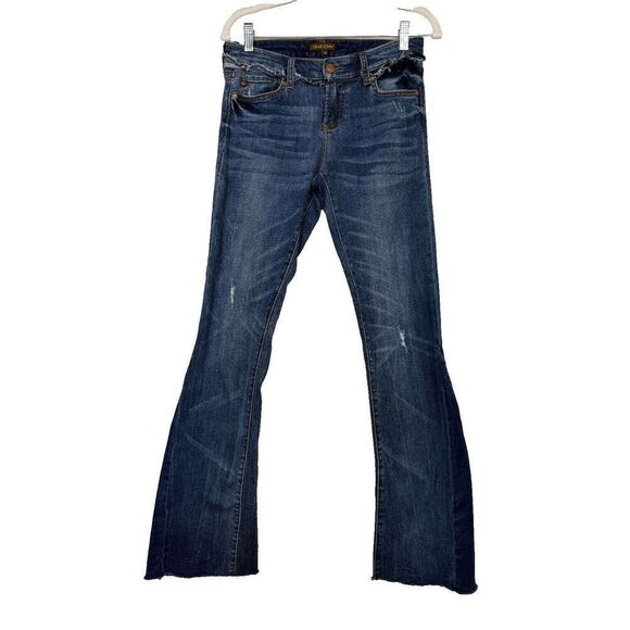 Dear John Jeans Women Flare Low Rise Stretch Denim Frayed 1 Pocket 30x32 Size 26 - Picture 1 of 12